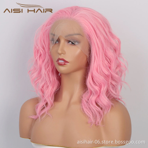 Aisi Hair Wholesale Medium Long Body Wavy Pink Wig Long Wavy Swiss Lace Wig Synthetic Lace Frontal Hair Wigs For Black Women